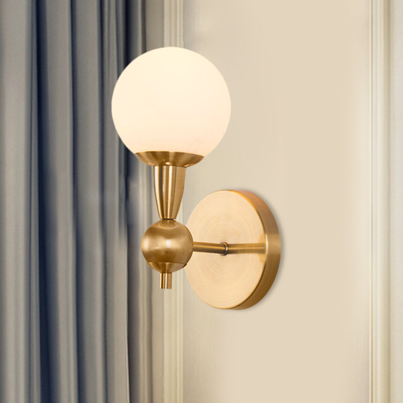 Brass Orb Wall Mount Light With Opal Glass Lampshade - Mid Century Lighting Idea 1 /