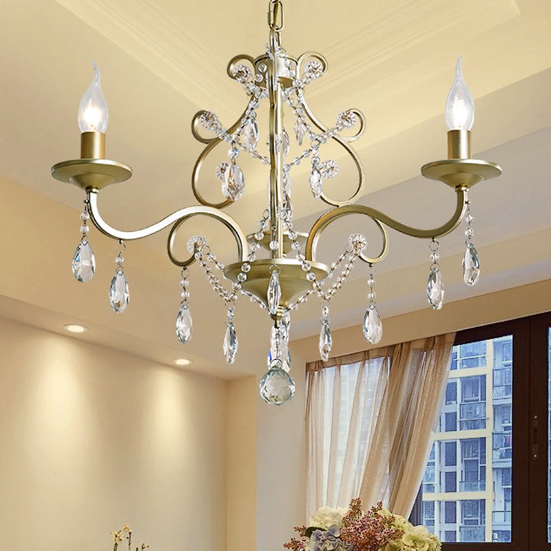 Contemporary Metal Gold Chandelier with Crystal Accents - 3/6-Bulb Pendant