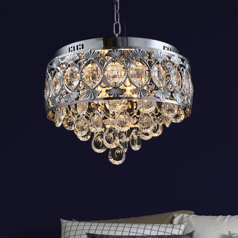 Contemporary Crystal Drop Chandelier In Chrome With 4 Lights For Living Room