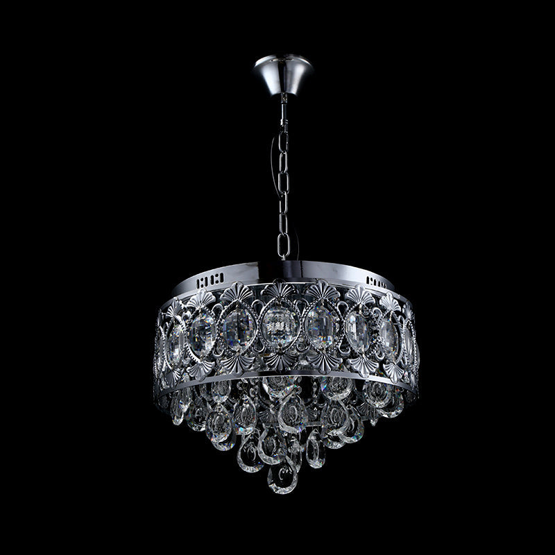 Contemporary Crystal Chandelier: 4-Light Round Ceiling Light in Chrome