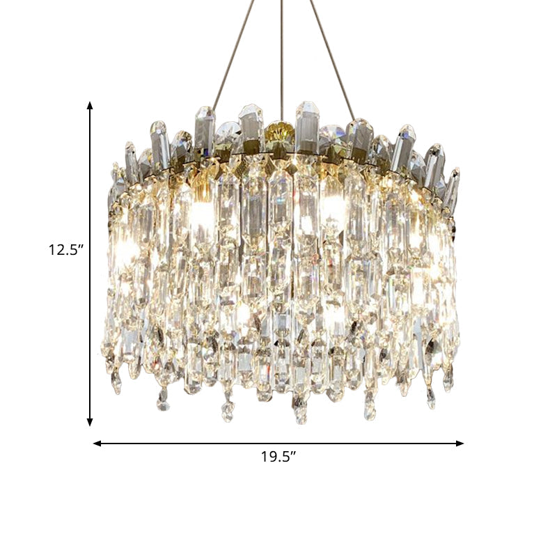 Gold Crystal Drop Pendant Chandelier Lamp - Simple Style, 8-Bulbs, Ideal for Bedroom