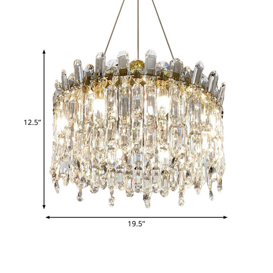 Gold Crystal Drop Pendant Chandelier Lamp With Faceted Accents - 8 Bulbs Simple Bedroom Style