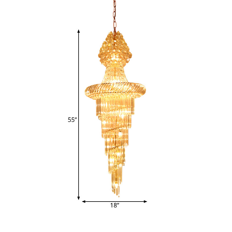 Modern Crystal Cone Chandelier Pendant Light With 14 Gold Heads