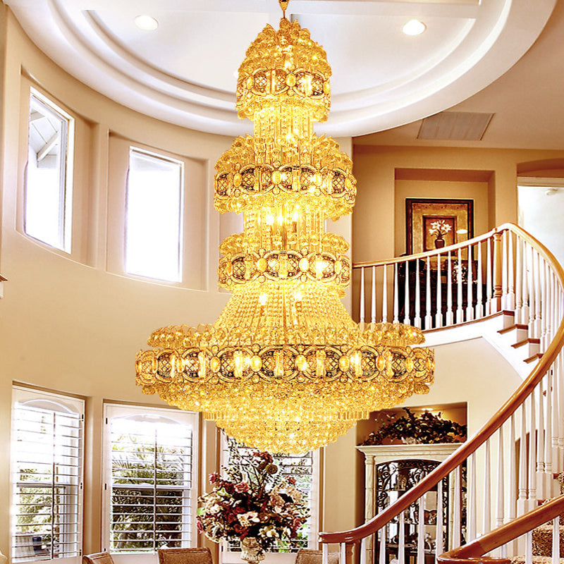 Opulent Crystal Led Chandelier Modern Stylish 4 Tiers Gold Finish Ideal For Lobby Or Ceiling Hanging