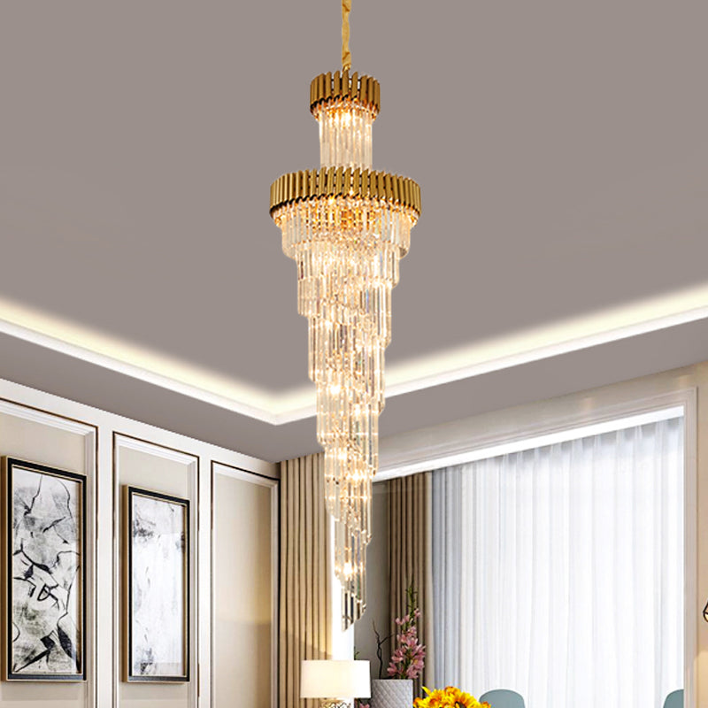 Contemporary Crystal Prism Chandelier - 14-Light Spiral Pendant Lamp For Banquet Halls Black/Brass