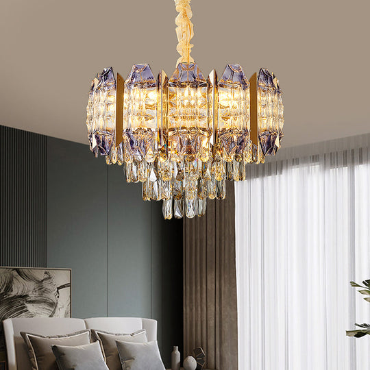 Stylish Prismatic Crystal 9-Light Gold Ceiling Chandelier - Modern Conical Design