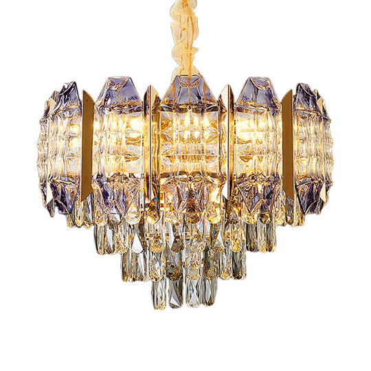 Stylish Conical Parlor Ceiling Chandelier - Modern Prismatic Crystal 9-Light Hanging Lamp Kit in Gold