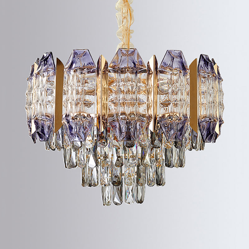 Stylish Prismatic Crystal 9-Light Gold Ceiling Chandelier - Modern Conical Design