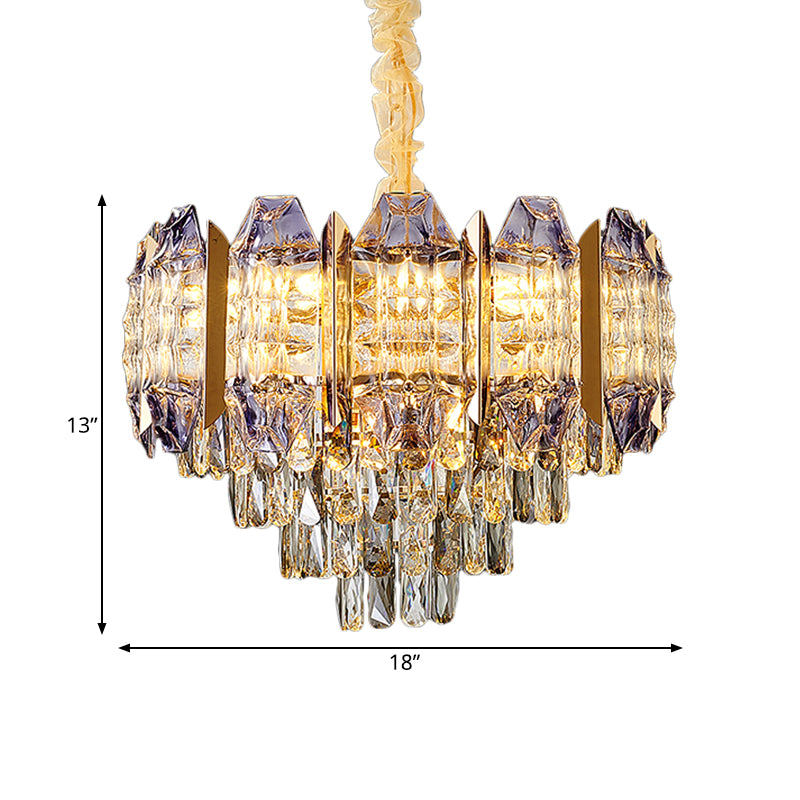 Stylish Conical Parlor Ceiling Chandelier - Modern Prismatic Crystal 9-Light Hanging Lamp Kit in Gold