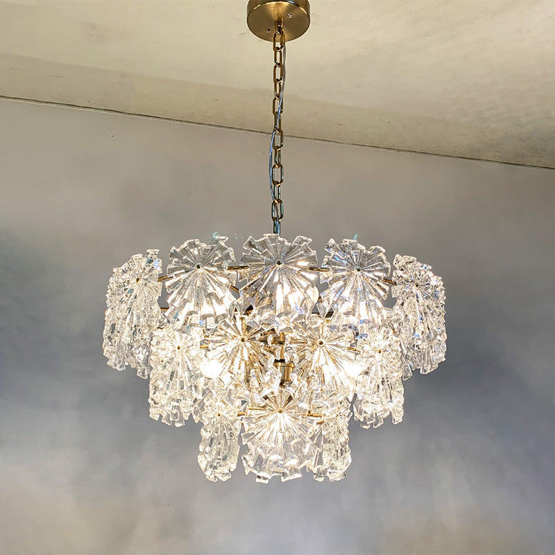 Modern Snowflake Crystal Chandelier - 3 Tiers, 4/7 Bulbs, 12"/17" Wide, Gold - Ideal for Dining Room Ceiling