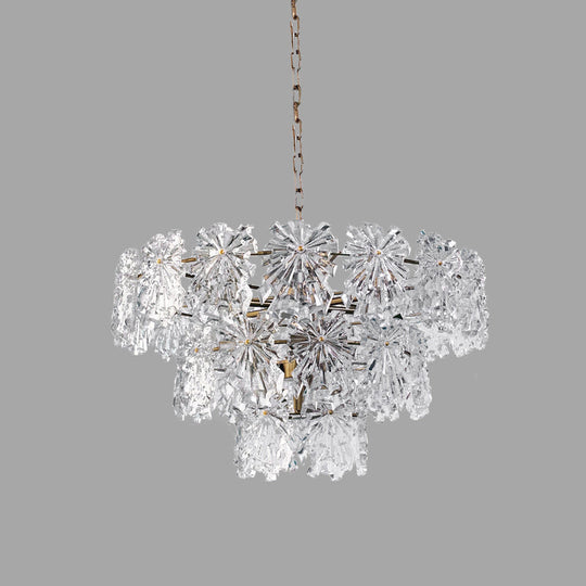 Modern Snowflake Crystal Chandelier With 3 Tiers And 4/7 Bulbs In Gold - 12/17 Wide For Dining Room