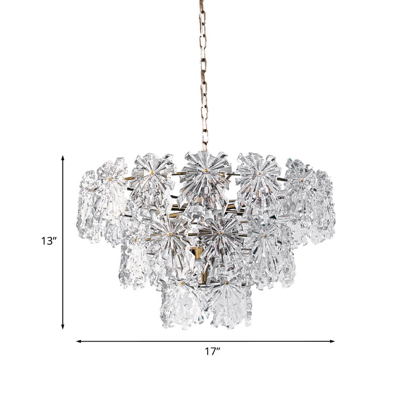 Modern Snowflake Crystal Chandelier - 3 Tiers, 4/7 Bulbs, 12"/17" Wide, Gold - Ideal for Dining Room Ceiling