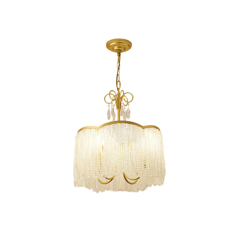 Modern Crystal Beaded Pendant Chandelier with Tassel Fringe - 3-Head Gold Hanging Light Fixture