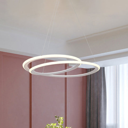 Minimal Led Acrylic Halo Ring Chandelier Lighting White Suspension Lamp For Dining Table Warm/White