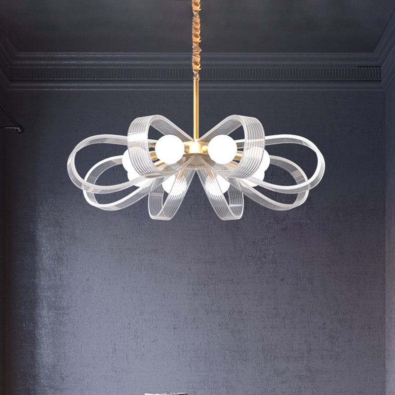 Contemporary White Flower Chandelier Pendant Light with 8 Acrylic Heads - Stylish Ceiling Hang Fixture