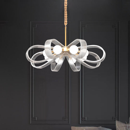 Contemporary White Flower Chandelier Pendant Light with 8 Acrylic Heads - Stylish Ceiling Hang Fixture
