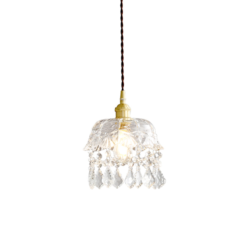 Modern Crystal Brass Pendant Lamp With Single Bulb For Bedside Or Ceiling Suspension