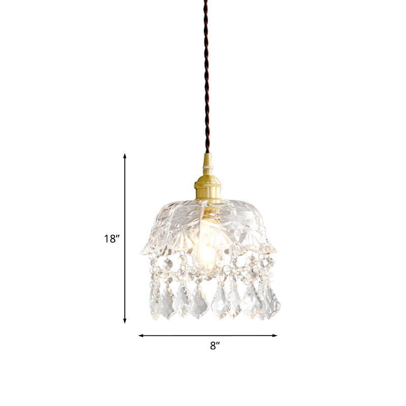 Modern Crystal Brass Pendant Lamp With Single Bulb For Bedside Or Ceiling Suspension