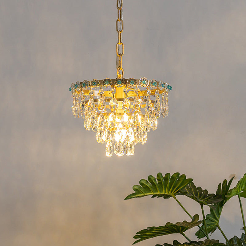 Modern Gold Crystal Pendant Lamp - Tapered Faceted Design 4 Bulbs Perfect For Dining Room Ceiling