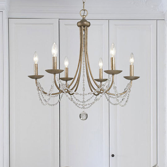 Traditional Silver Candelabra Pendant Lamp With Crystal Strand Deco - Metallic Hanging Chandelier