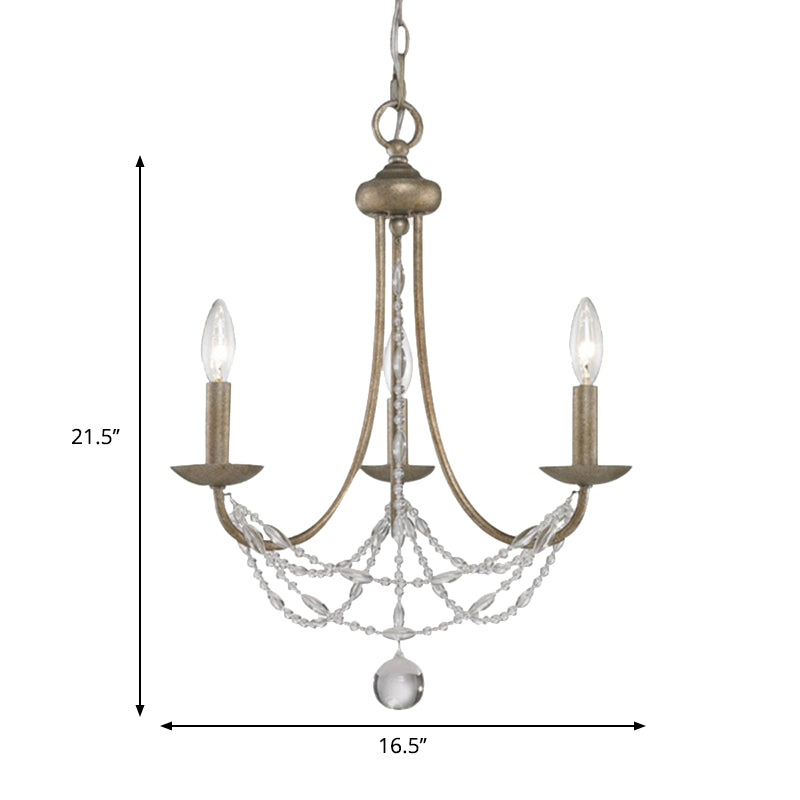 Traditional Silver Candelabra Pendant Lamp With Crystal Strand Deco - Metallic Hanging Chandelier