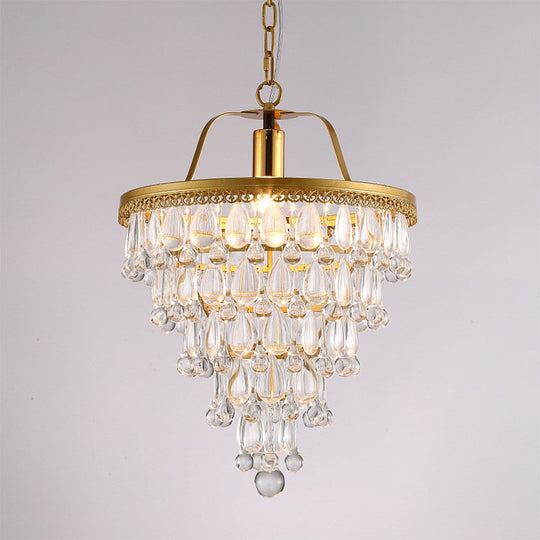 Contemporary Led Pendant With Crystal Teardrop & Gold Trim - Dining Table Lighting