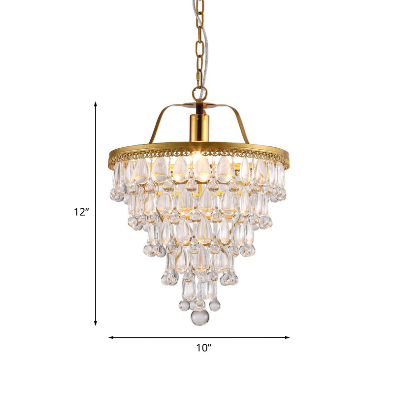 Contemporary Led Pendant With Crystal Teardrop & Gold Trim - Dining Table Lighting
