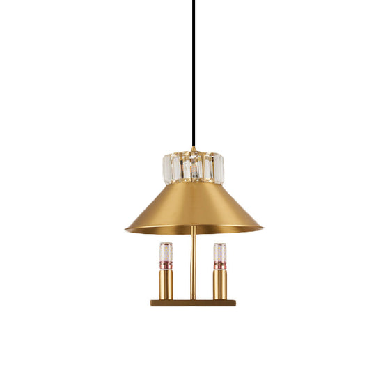 Simple Crystal Embedded 1-Light Brass House Pendant Light - Bedroom Hanging Lamp Kit