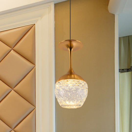 Gold Led Suspension Light: Bottle/Wine Cup Water Crystal Ceiling Pendant For Dining Table Décor /