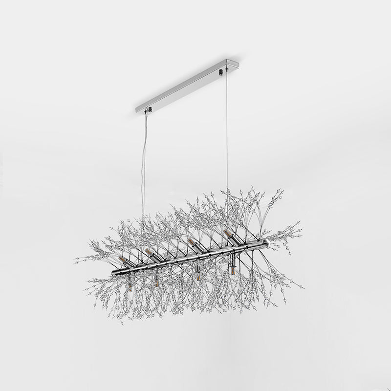 Modern Chrome Crystal Beaded Sprig Island Pendant Light With 12 Bulbs For Kitchen Hanging
