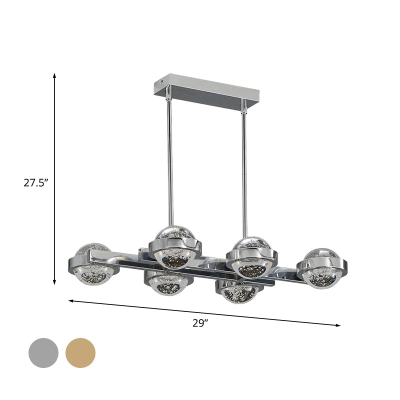 Modern 6-Head Led Island Lamp With Chrome/Gold Finish & Seedy Crystal Ball - Perfect Over Dining