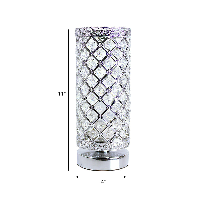 Polished Silver Table Lamp - Stylish Crystal Trellis Design With Single Bulb Modern Nightstand Light