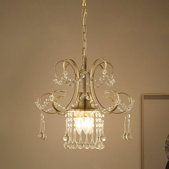 Contemporary Gold Metal Chandelier with Crystal Accent - 3 Lights, Ceiling Pendulum Lamp