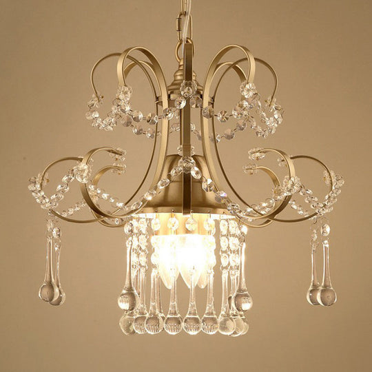 Contemporary Gold Metal Chandelier with Crystal Accent - 3 Lights, Ceiling Pendulum Lamp