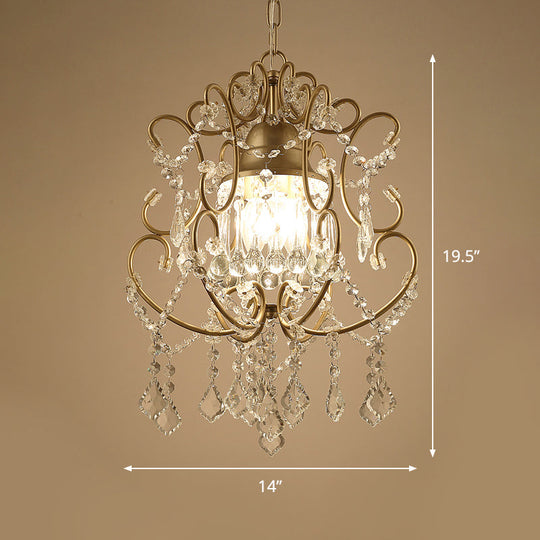 Gold Crystal Swag Pendant Chandelier - Modernist Scroll Design 3 Heads Ceiling Light