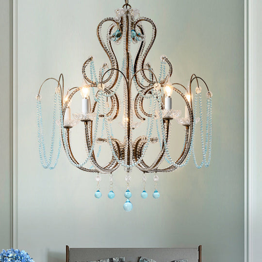 Modern Crystal Beads Chandelier with 6 Bulbs - Elegant Living Room Suspension Light in Rust