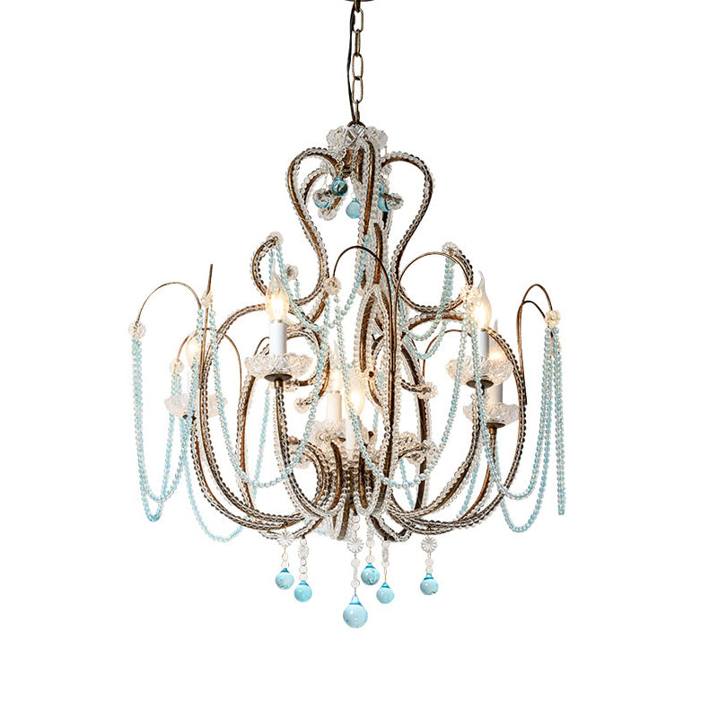 Modern Crystal Beads Chandelier with 6 Bulbs - Elegant Living Room Suspension Light in Rust