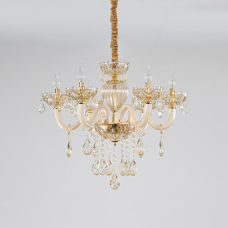 Contemporary Gold Crystal Glass Candelabra Chandelier With 6 Lights