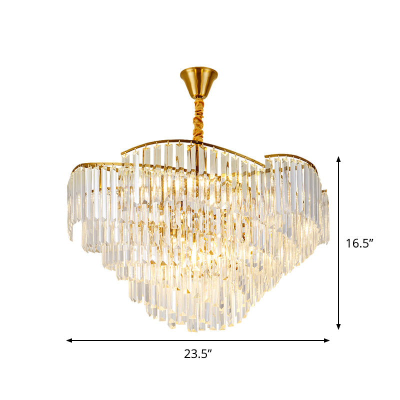 Modernist Led Crystal Block Brass Chandelier: 5-Head Spiral Ceiling Suspension Lamp