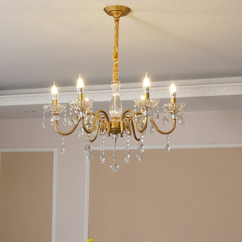 Modern Crystal Pendant Lamp With Faceted Crystals - 6/8 Bulb Gold Finish Chandelier For Living Room