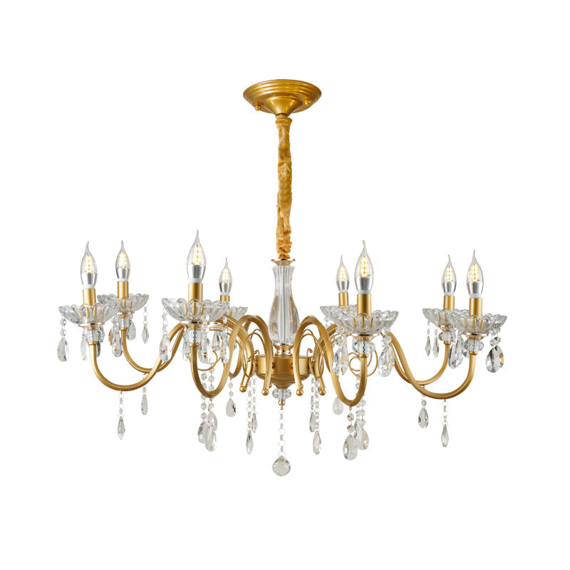 Modern Crystal Pendant Lamp With Faceted Crystals - 6/8 Bulb Gold Finish Chandelier For Living Room