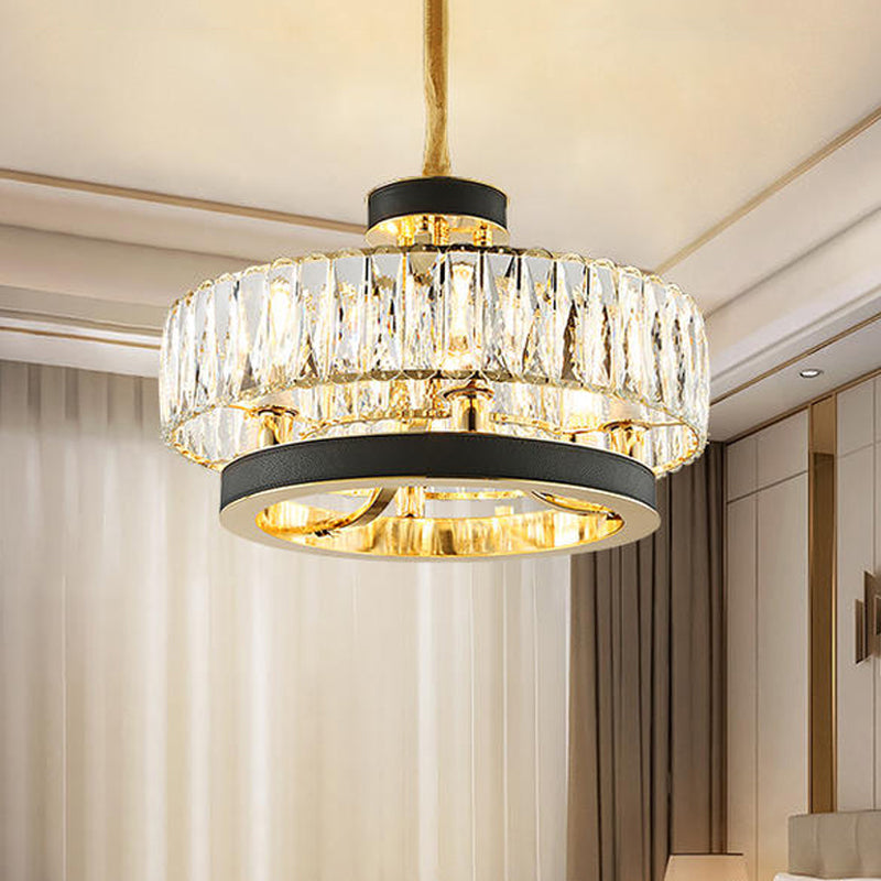 Modern Black Crystal Hanging Lamp: Circle Design Encrusted 5-Light Chandelier For Living Room