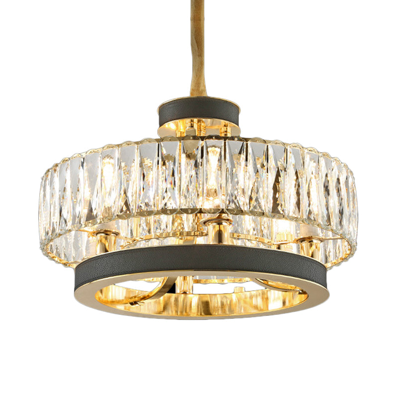 Modern Black Crystal Hanging Lamp: Circle Design Encrusted 5-Light Chandelier For Living Room