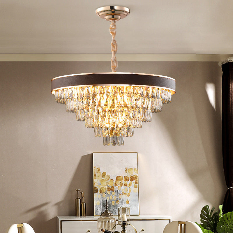 Contemporary Gold Crystal Chandelier - 6-Tier Tapered Pendant Light With 9 Bulbs Ideal For Dining
