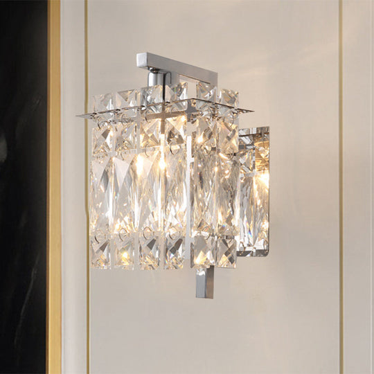 Stylish Crystal Rectangle Wall Light In Gold/Chrome For Modern Bedrooms 1 / Chrome