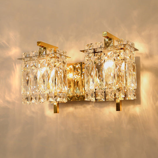 Stylish Crystal Rectangle Wall Light In Gold/Chrome For Modern Bedrooms