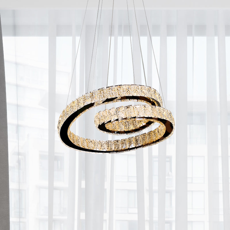Minimalistic Chrome Closed Curve Pendant Light With K9 Crystal And Led - Ideal For Kitchen Dinette
