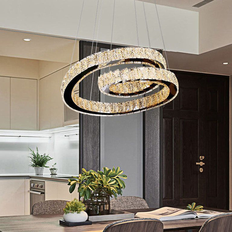Minimalistic Chrome Closed Curve Pendant Light With K9 Crystal And Led - Ideal For Kitchen Dinette