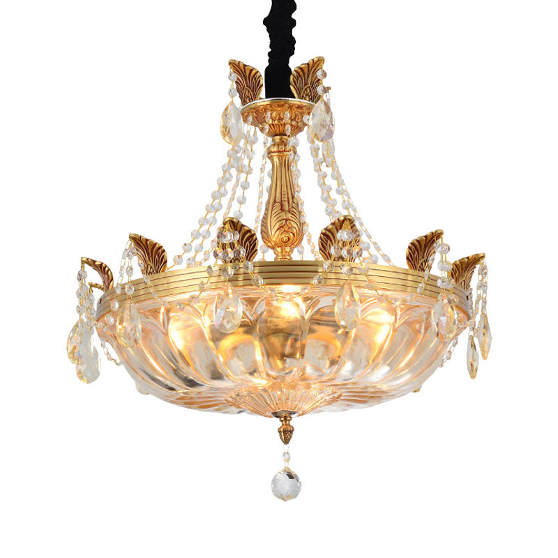 Vintage 5-Light Glass Basket Chandelier Brass Suspended Lighting