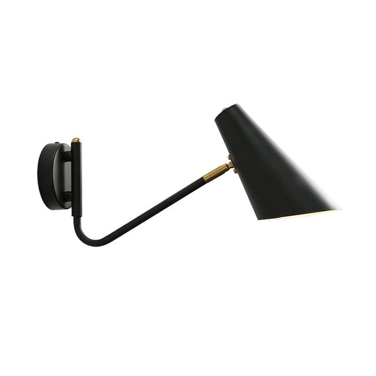 Farm Style Wall Sconce With Metal Shade For Bedroom - Horn Design Black Finish